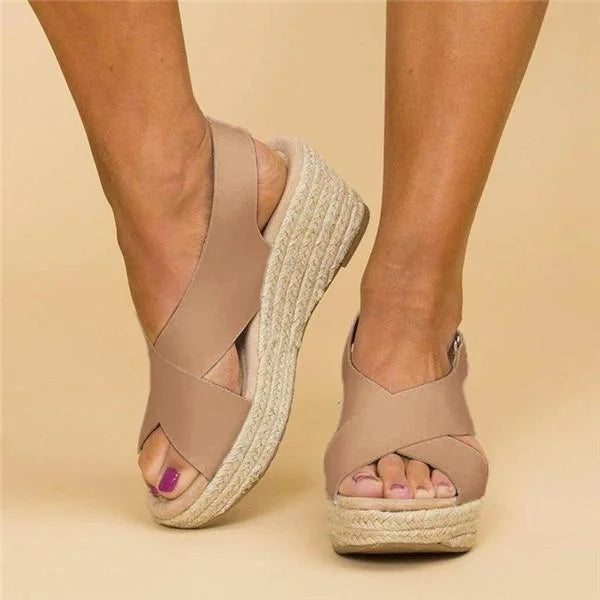 Lina - Orthopedische Taupe Sleehak Espadrilles-Zwart-35-State of Style