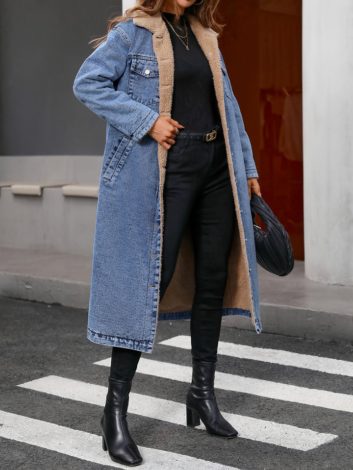 Lined Washed Blue Denim Jacket - Sofia-S-State of Style