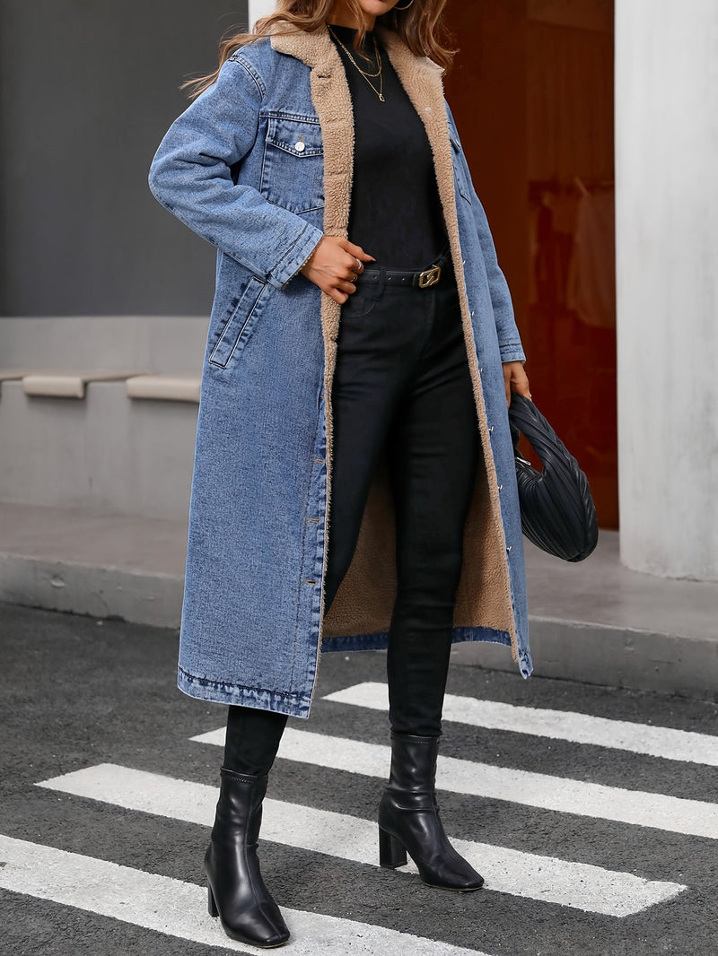 Lined Washed Blue Denim Jacket - Sofia-S-State of Style