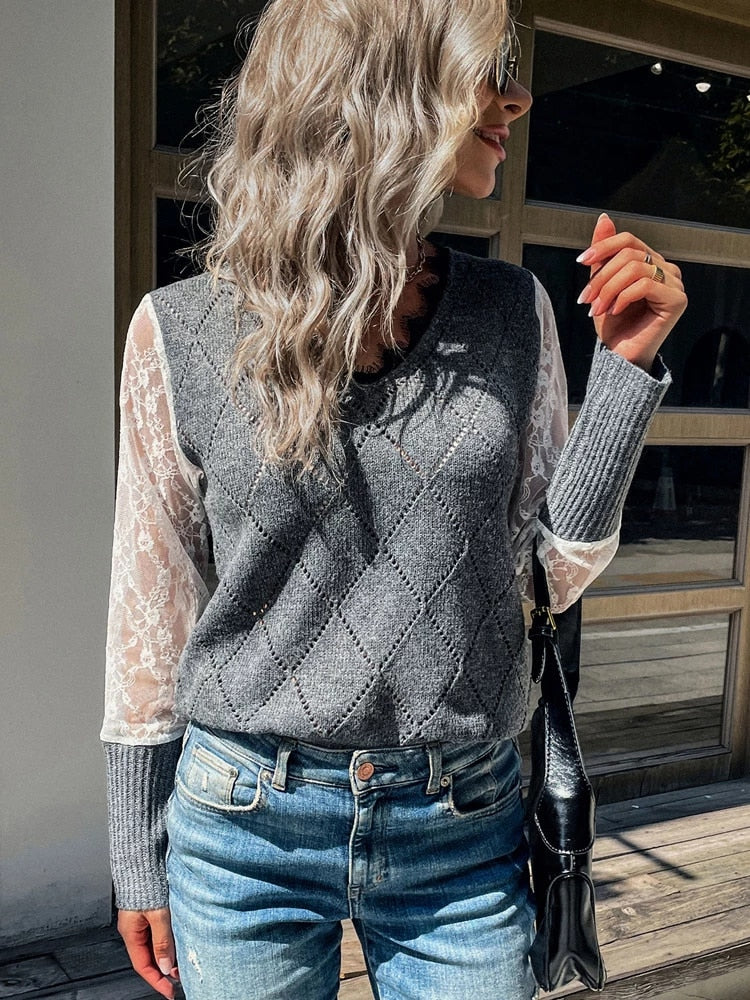 LinekkesShirt | V-Neck Sweater for Women | Stylish Knitwear-Dark Grey-S-State of Style