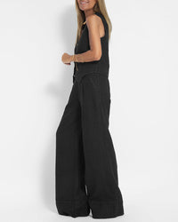 Linen 2-Piece Set with Wide Trousers and Jacket – Alma-Black-S-State of Style