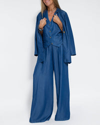 Linen 2-Piece Set with Wide Trousers and Jacket – Alma-Black-S-State of Style