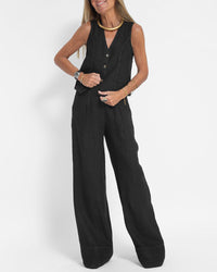 Linen 2-Piece Set with Wide Trousers and Jacket – Alma-Black-S-State of Style