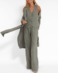 Linen 2-Piece Set with Wide Trousers and Jacket – Alma-Black-S-State of Style