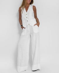Linen 2-Piece Set with Wide Trousers and Jacket – Alma-White-S-State of Style