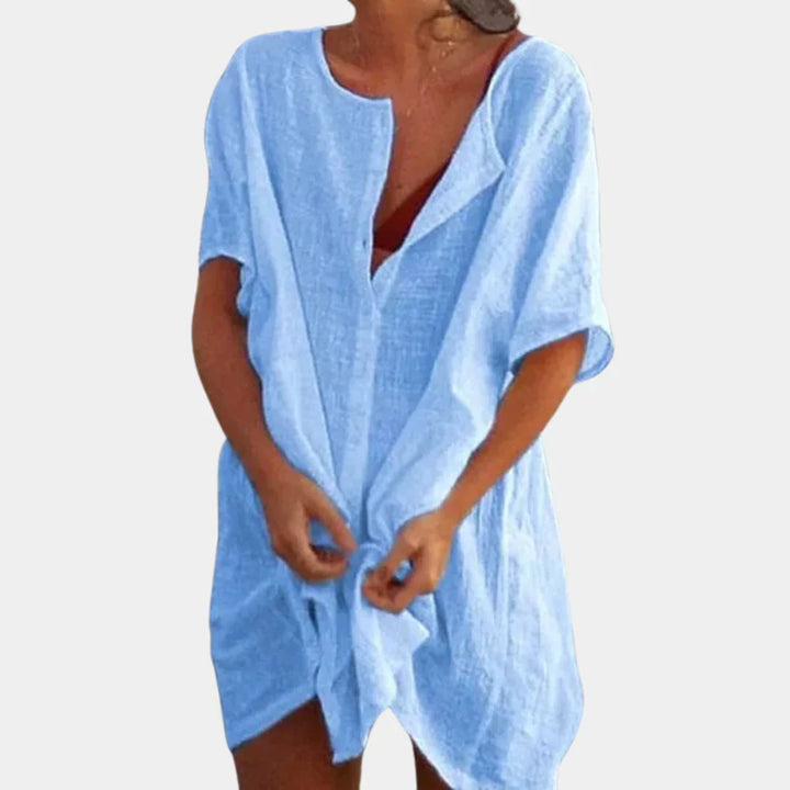 Linen Blend Beach Tunic – Luna-Blue-S-State of Style