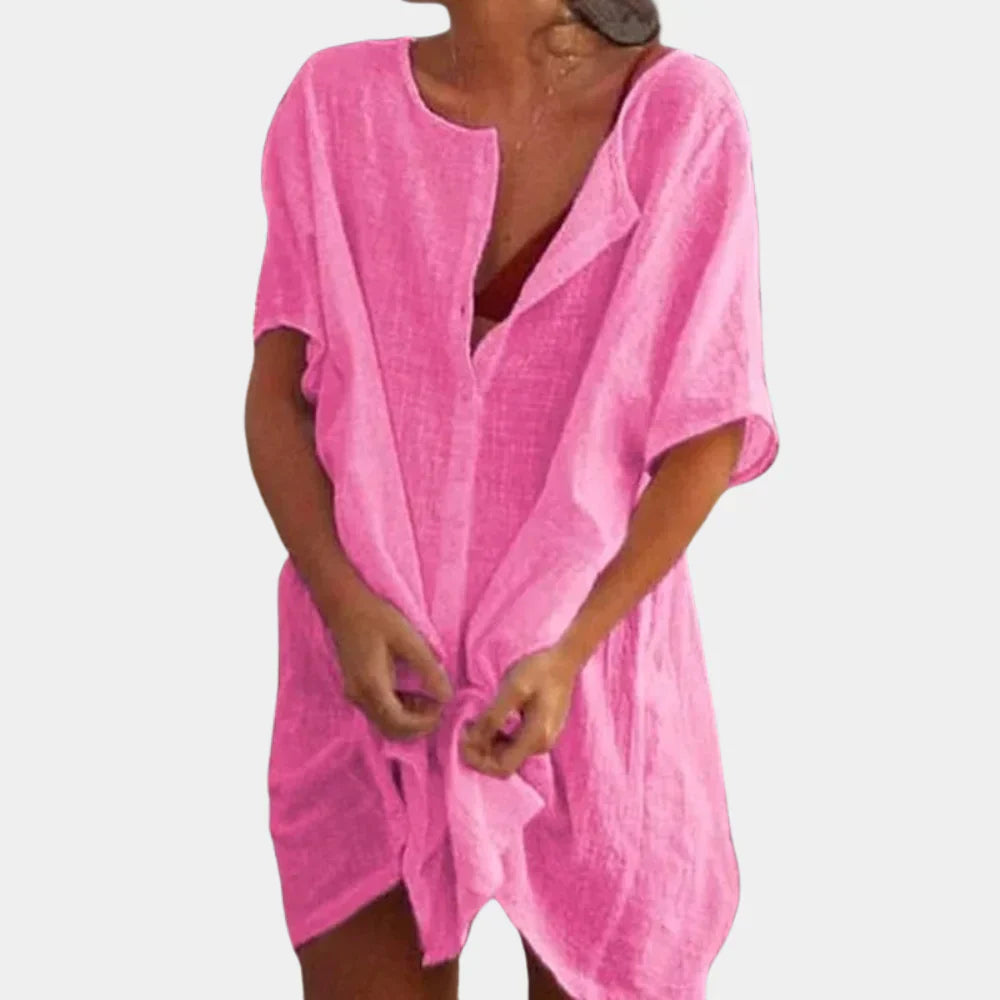 Linen Blend Beach Tunic – Luna-Pink-S-State of Style
