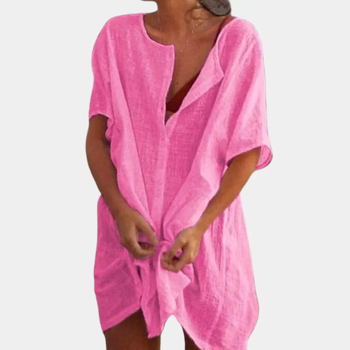Linen Blend Beach Tunic – Luna-Pink-S-State of Style