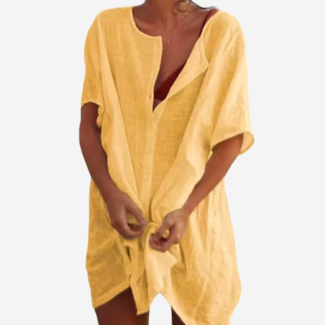 Linen Blend Beach Tunic – Luna-Yellow-S-State of Style