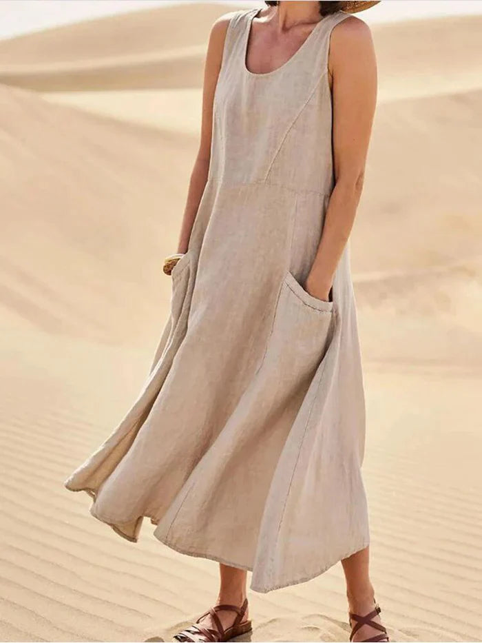 Linen Dress with Pockets - Lina-Beige-S-State of Style