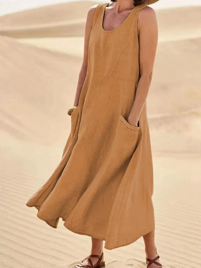 Linen Dress with Pockets - Lina-Brown-S-State of Style