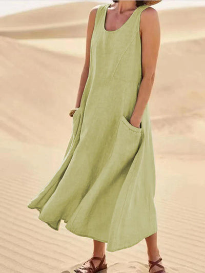 Linen Dress with Pockets - Lina-Green-S-State of Style