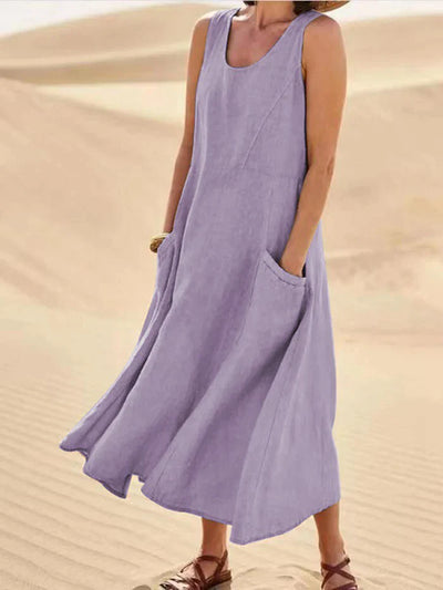 Linen Dress with Pockets - Lina-Purple-S-State of Style