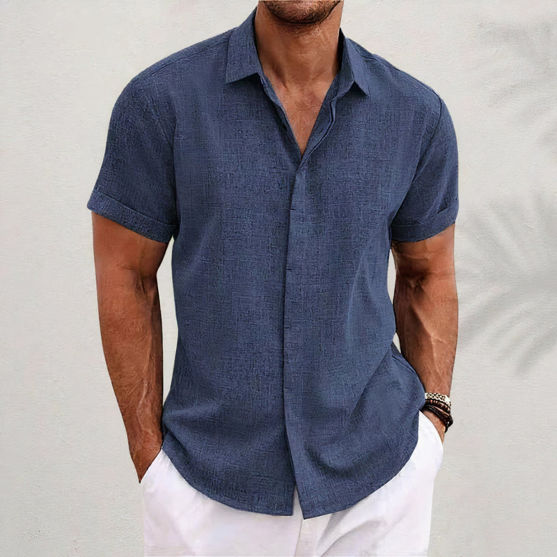 Linen Men's Shirt with Retro Look - Vintaro-Dark blue-S-State of Style