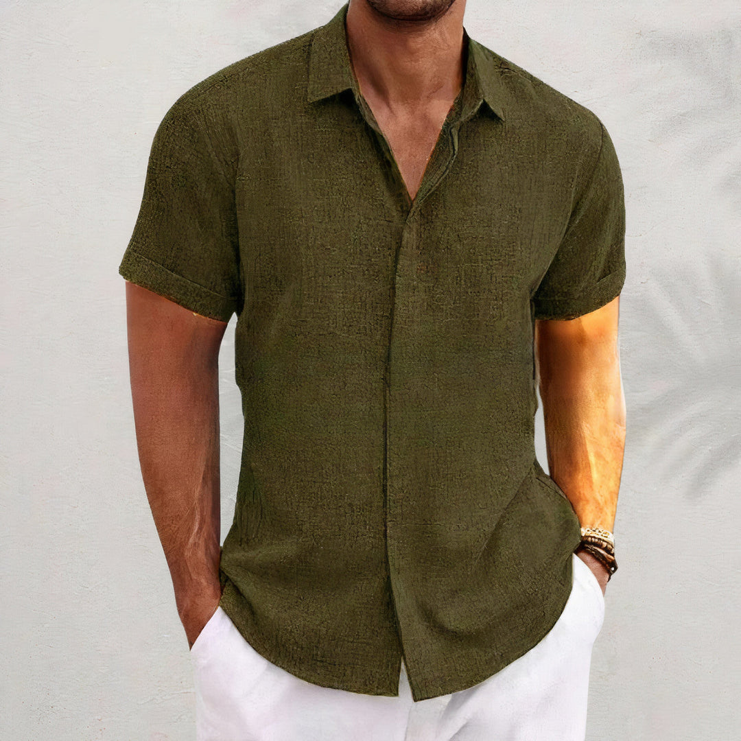 Linen Men's Shirt with Retro Look - Vintaro-Dark green-S-State of Style