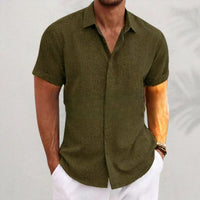 Linen Men's Shirt with Retro Look - Vintaro-Dark green-S-State of Style