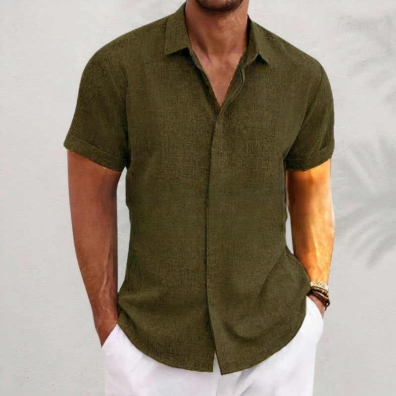 Linen Men's Shirt with Retro Look - Vintaro-Dark green-S-State of Style