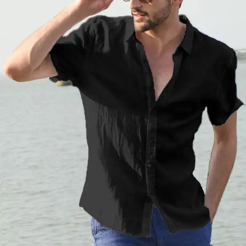 Linen Men's Short Sleeve Shirt – Matteo-Black-S-State of Style