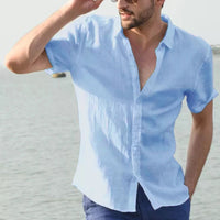 Linen Men's Short Sleeve Shirt – Matteo-Light blue-S-State of Style