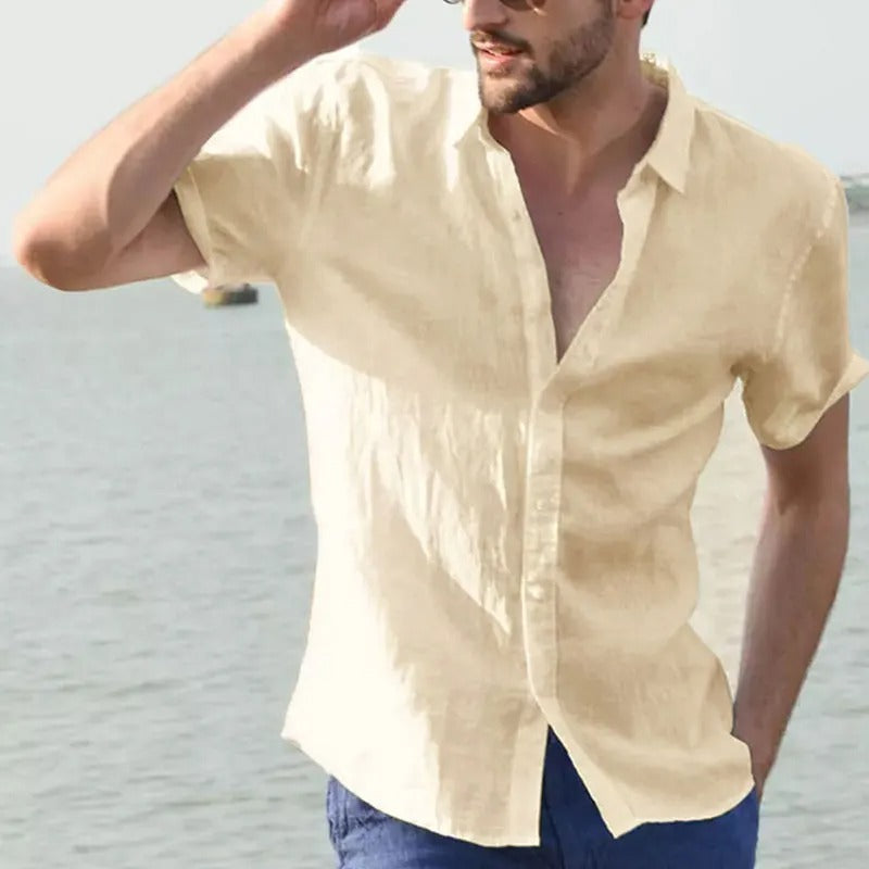 Linen Men's Short Sleeve Shirt – Matteo-Yellow-S-State of Style