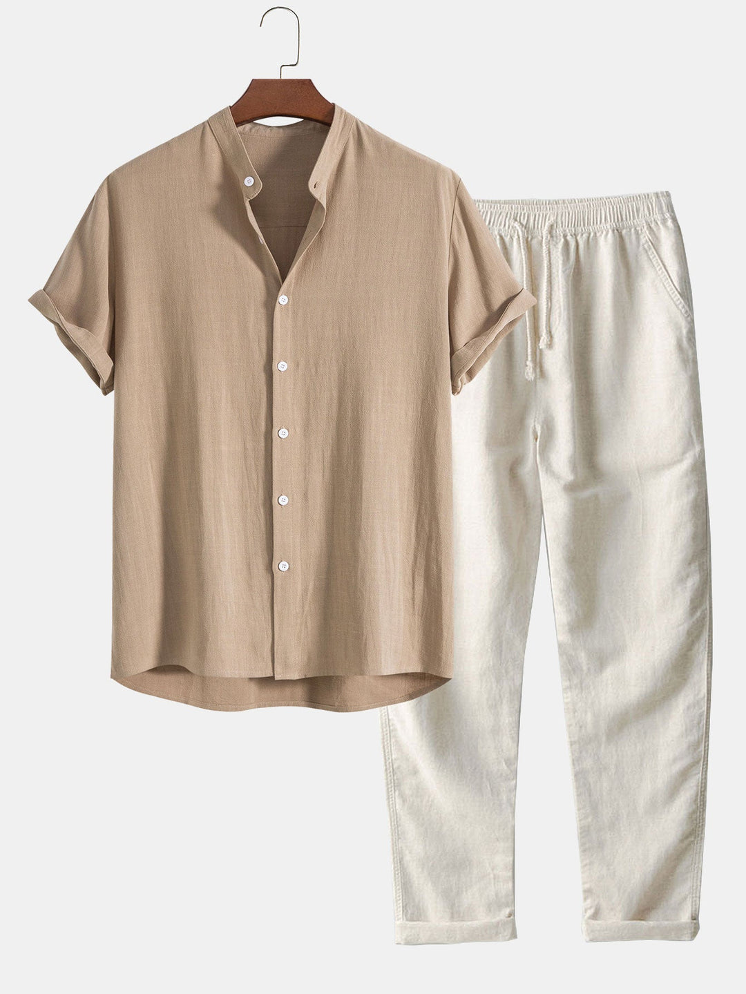 Linen Shirt and Trouser Set - Antonio-Beige-S-State of Style