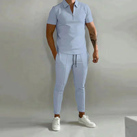 Linen shirt and trousers in men's set – Adrian-Light blue-S-State of Style
