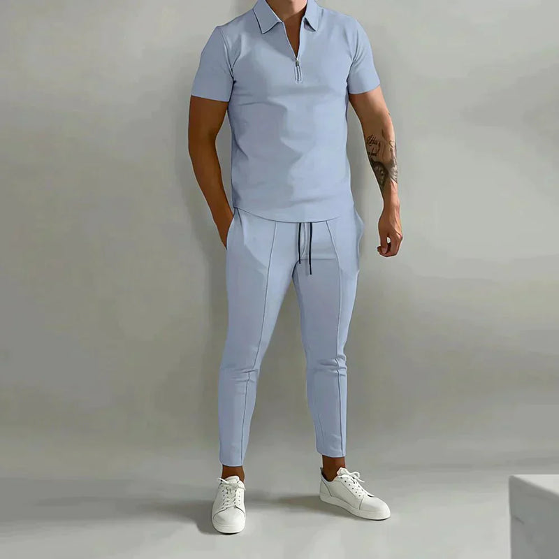 Linen shirt and trousers in men's set – Adrian-Light blue-S-State of Style