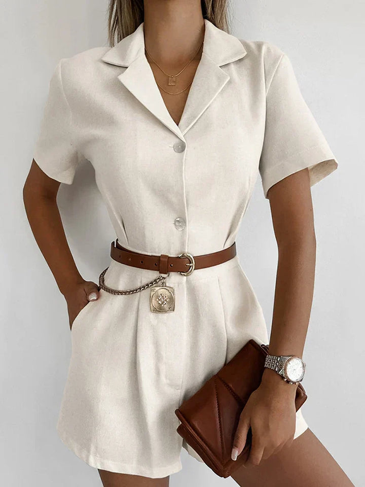 Linen Summer Jumpsuit with Short Sleeves – Maelis-S-State of Style