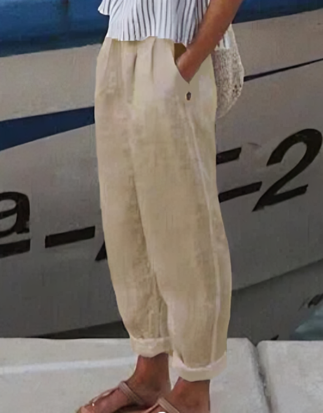 Linen Trousers for Women - Livia-Beige-S-State of Style