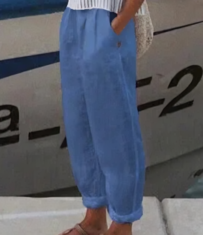 Linen Trousers for Women - Livia-Blue-S-State of Style