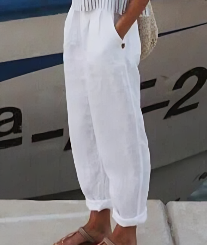 Linen Trousers for Women - Livia-White-S-State of Style