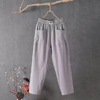 Linen Trousers with Elastic Waist - Livia-Grey-S-State of Style