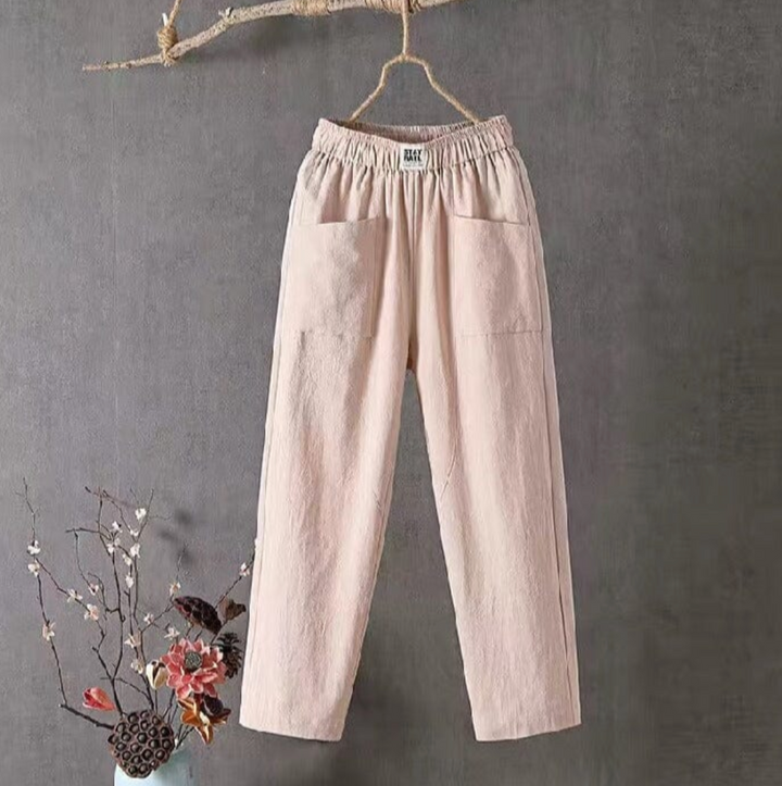 Linen Trousers with Elastic Waist - Livia-Pink-S-State of Style
