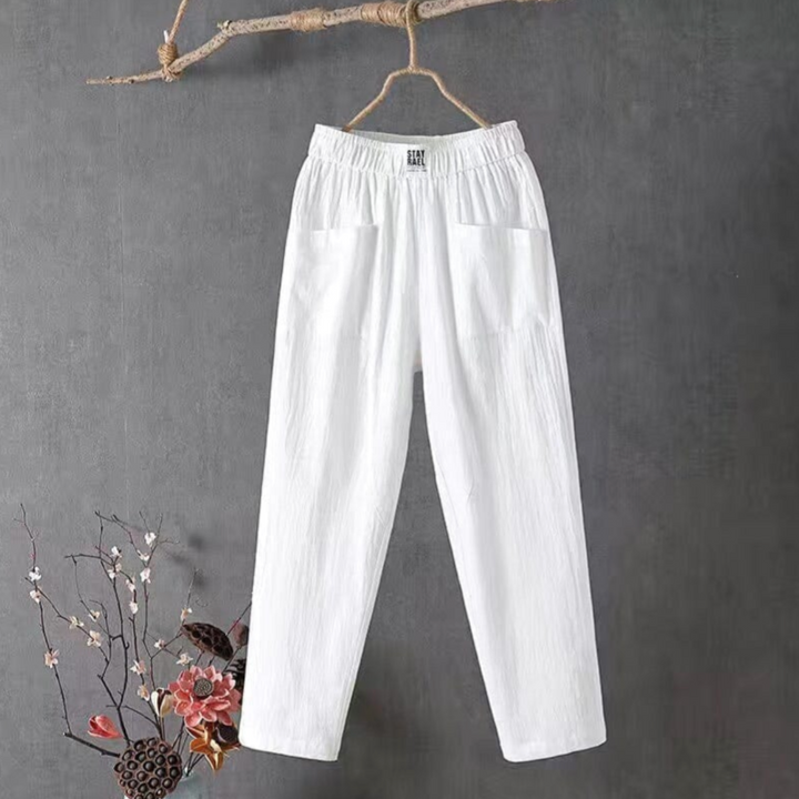Linen Trousers with Elastic Waist - Livia-White-S-State of Style