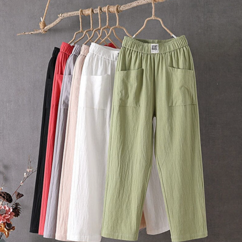 Linen Trousers with Elastic Waist - Livia-White-S-State of Style