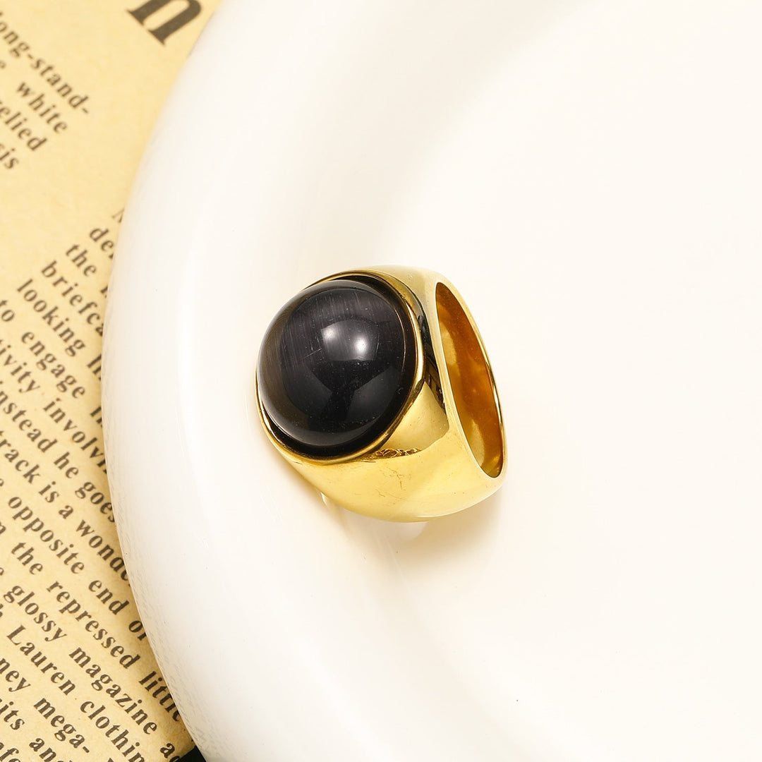 Liora Large Cat's Eye Gemstone Ring-Black Tourmaline-54mm-State of Style
