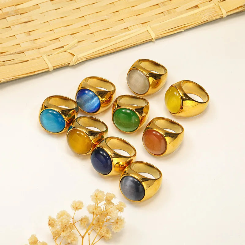 Liora Large Cat's Eye Gemstone Ring-Red Coral-54mm-State of Style