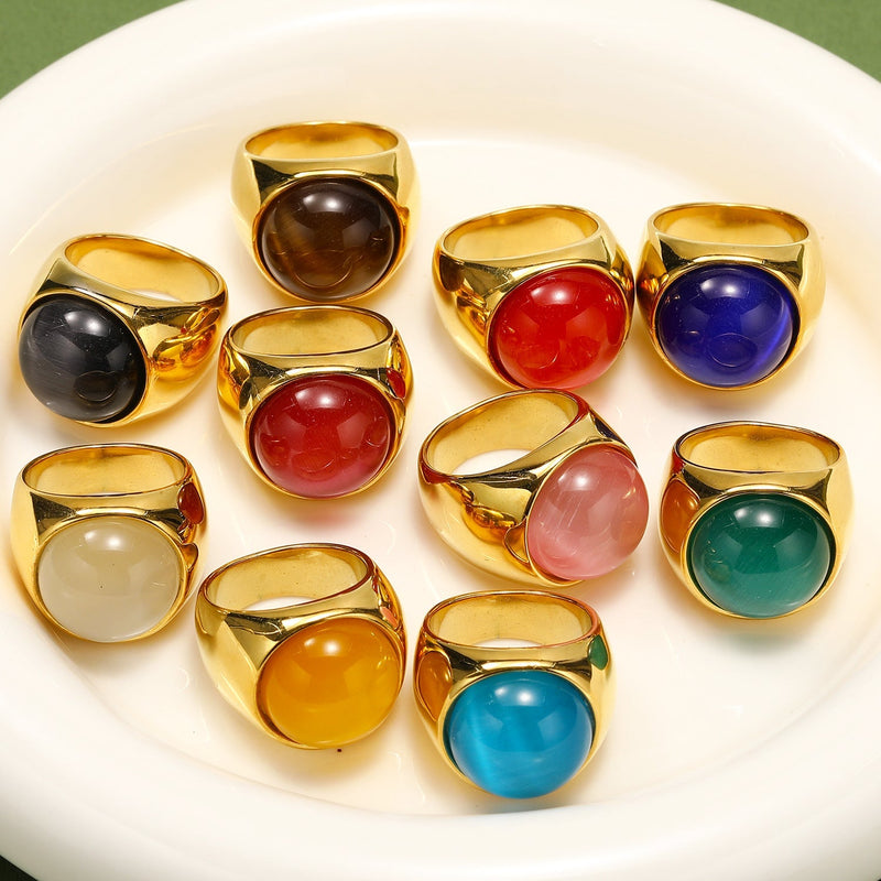 Liora Large Cat's Eye Gemstone Ring-Red Coral-54mm-State of Style