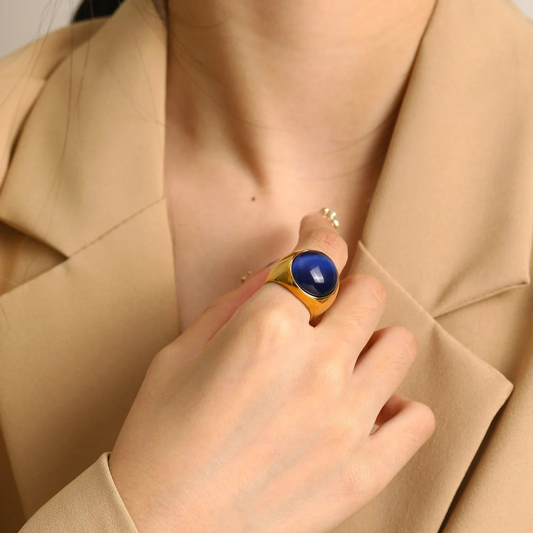 Liora Large Cat's Eye Gemstone Ring-Red Coral-54mm-State of Style