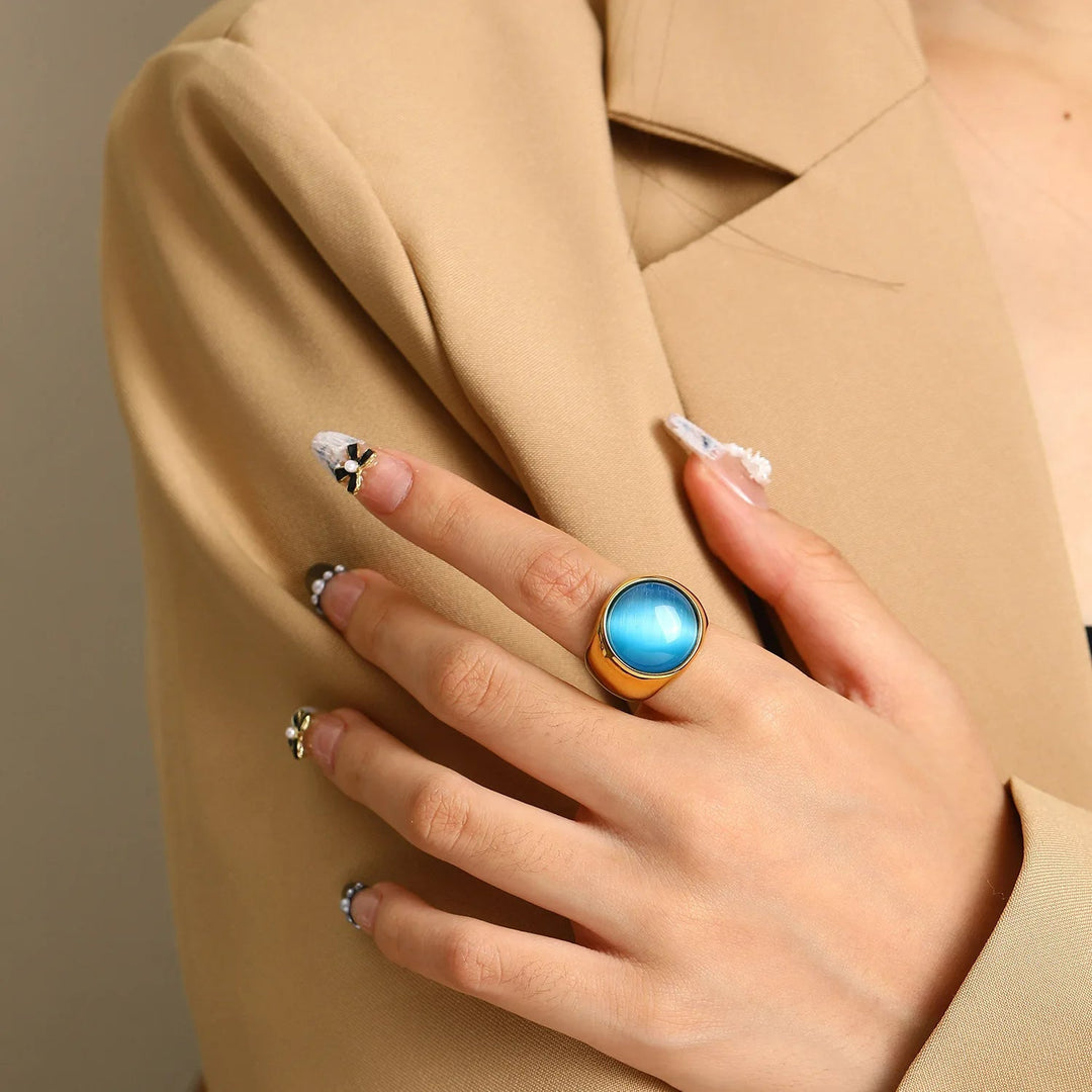 Liora Large Cat's Eye Gemstone Ring-Red Coral-54mm-State of Style