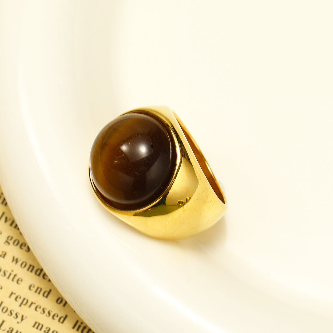 Liora Large Cat's Eye Gemstone Ring-Tiger's Eye-54mm-State of Style