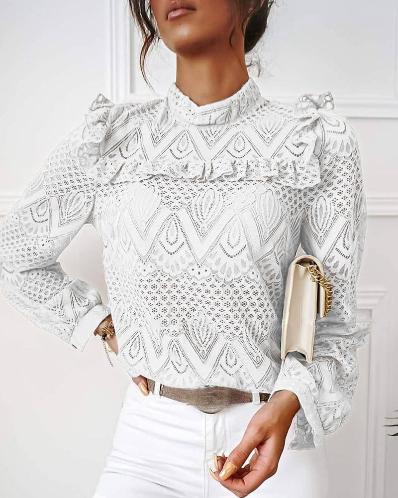 LisaBlouse | Blouse with Ruffles for Women | Elegant Feminine Top-White-S-State of Style