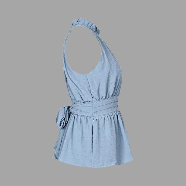 Livia - Embroidered Halter Neck Peplum Top-S-State of Style