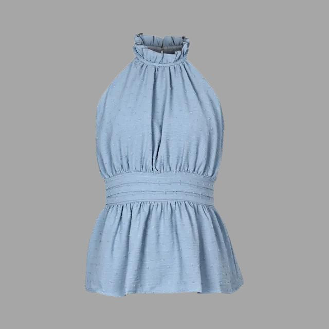 Livia - Embroidered Halter Neck Peplum Top-S-State of Style