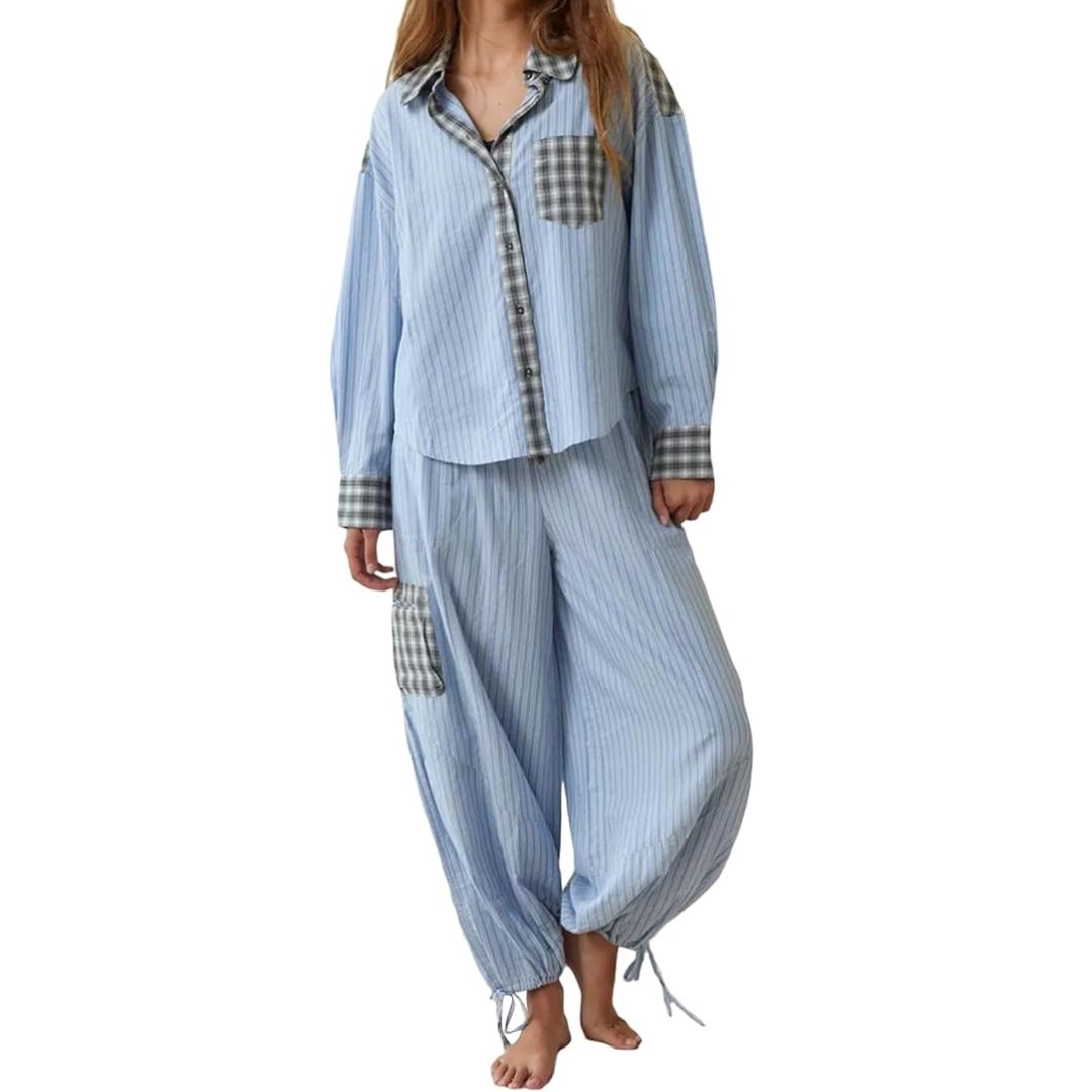 Liza Checkered Pyjama – Soft & Stylish Sleepwear for All Seasons-Blue-S-State of Style