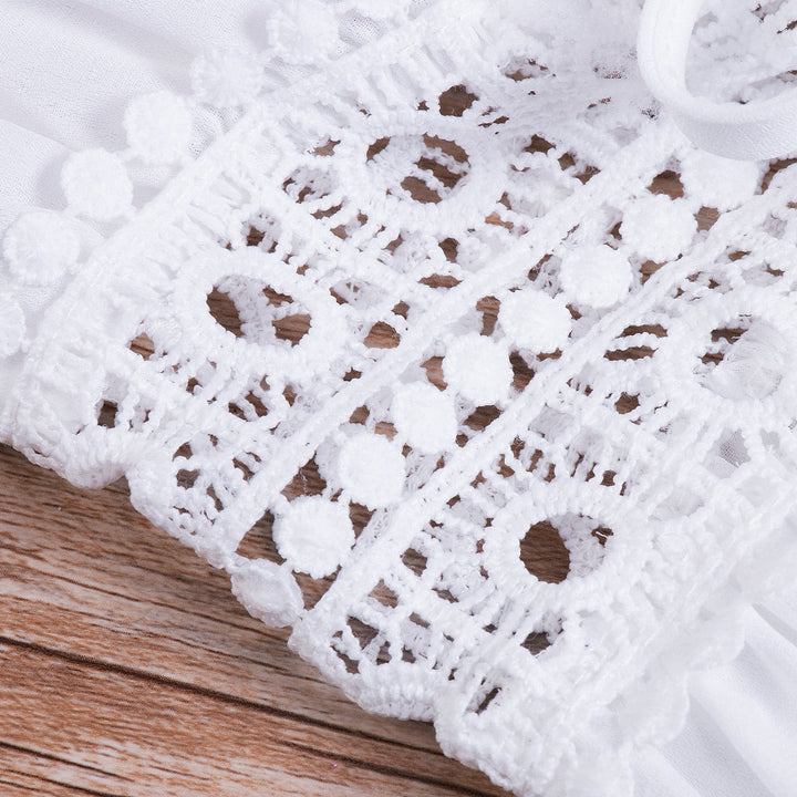 Long Beach Dress with Lace Detail and Bow Closure – Elara-White-XS-State of Style