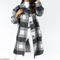 Long Comfortable Checked Coat for Women - Vivian-Black-S-State of Style