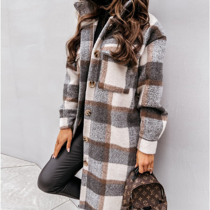 Long Comfortable Checked Coat for Women - Vivian-Grey-S-State of Style