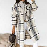 Long Comfortable Checked Coat for Women - Vivian-White Grey-S-State of Style
