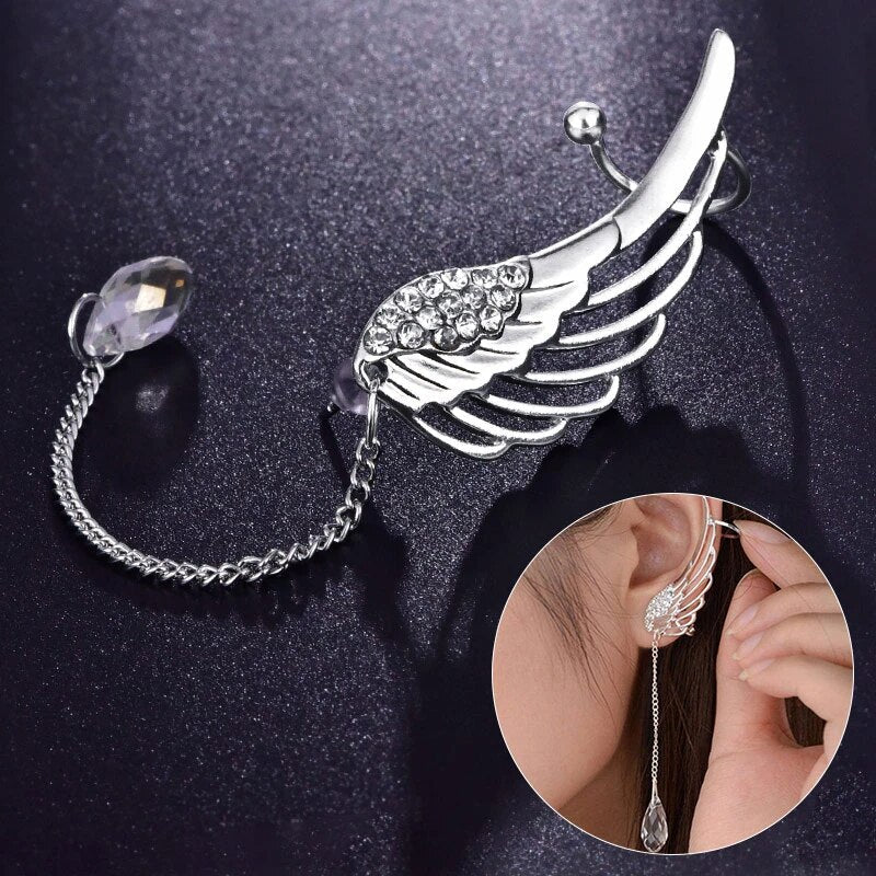 Long Cuff Earrings With Angel Wings-State of Style
